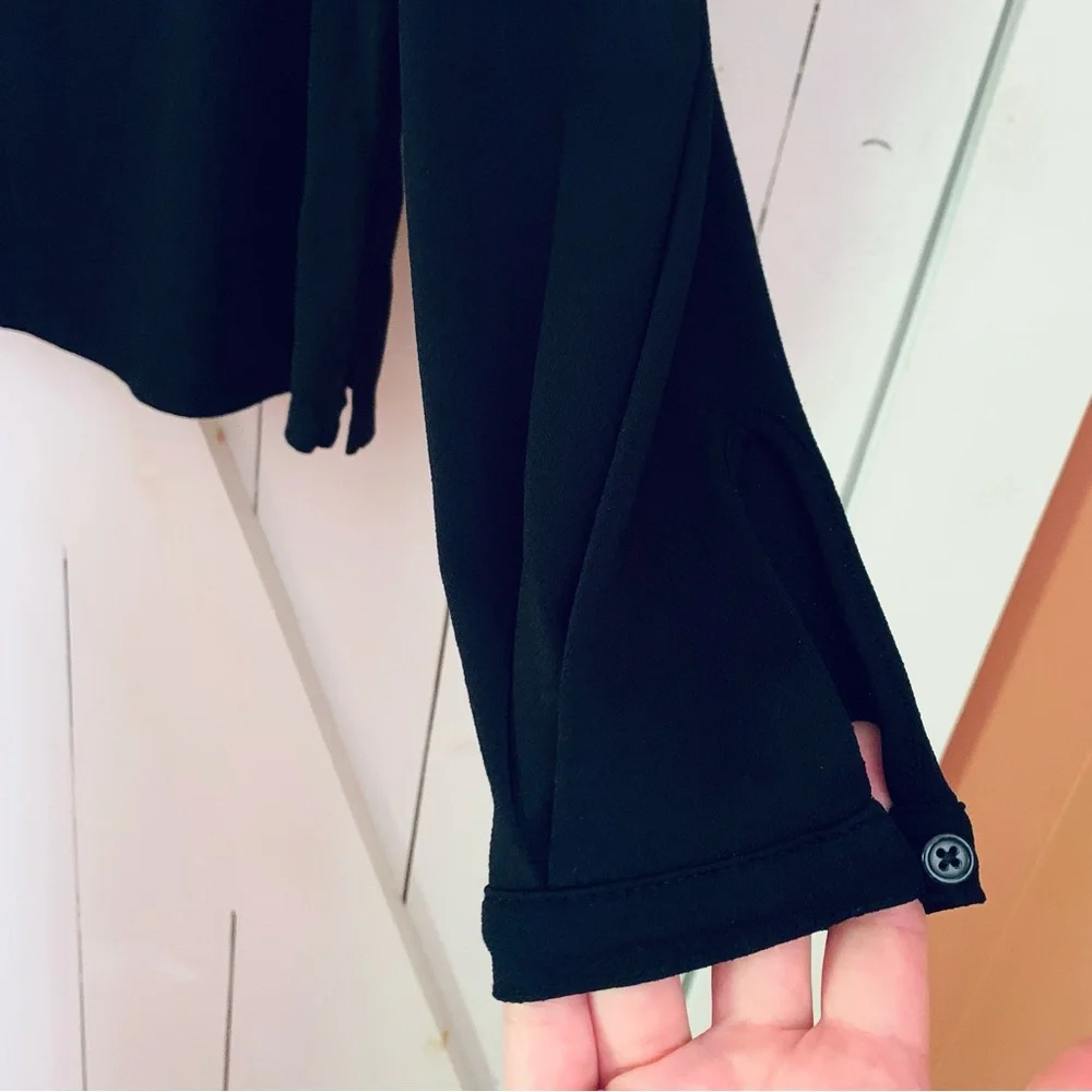 Banana Republic Black Blouse Square Neck Flowy Puff Shoulder Slit Sleeves Medium